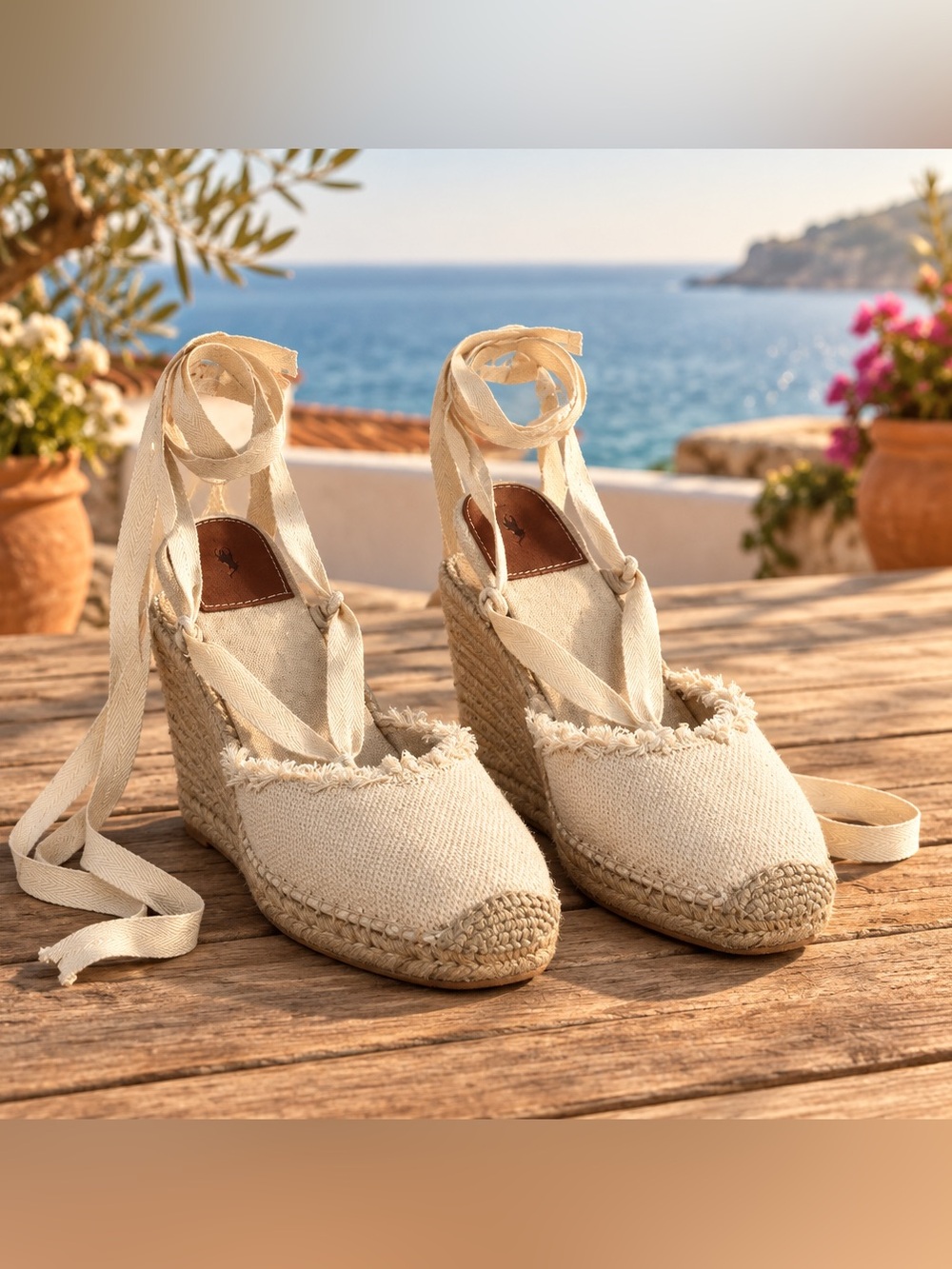 Polo Ralph Lauren Canvas Lace Up Espadrille Wedge Sandals Womens Size 7B Ivory